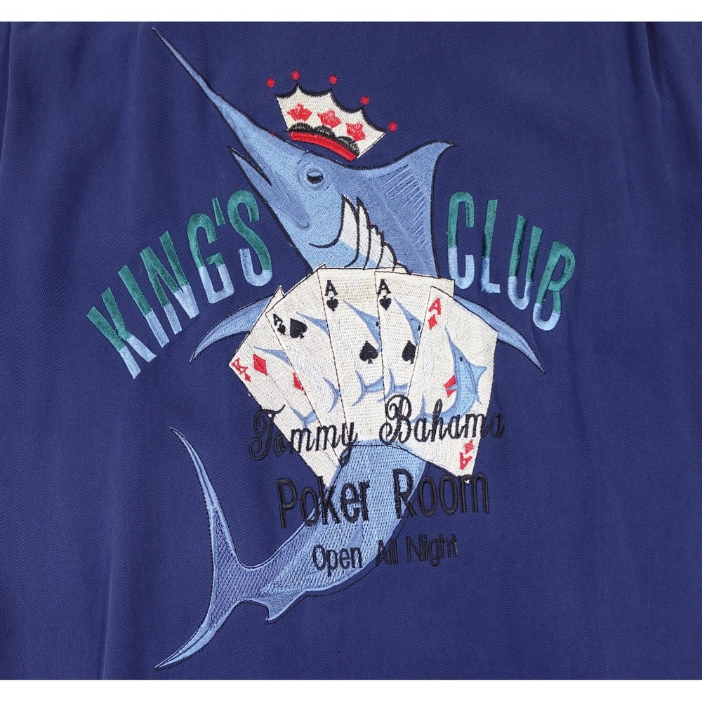 Tommy Bahama Shirt Mens XL Blue Silk King's Club Poker Room Embroidered Relax